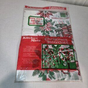 Vtg Kitchen Mate Christmas Tablecloth 54"x72" Plastic Vinyl 1986 Victorian Scene